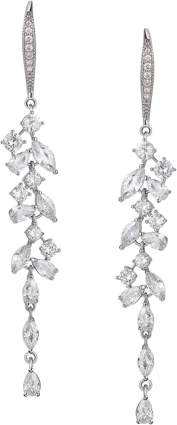 SWEETV Long Marquise Wedding Bridal Earrings for Brides, Bridesmaid, Crystal Chandelier Dangle Ea... | Amazon (US)
