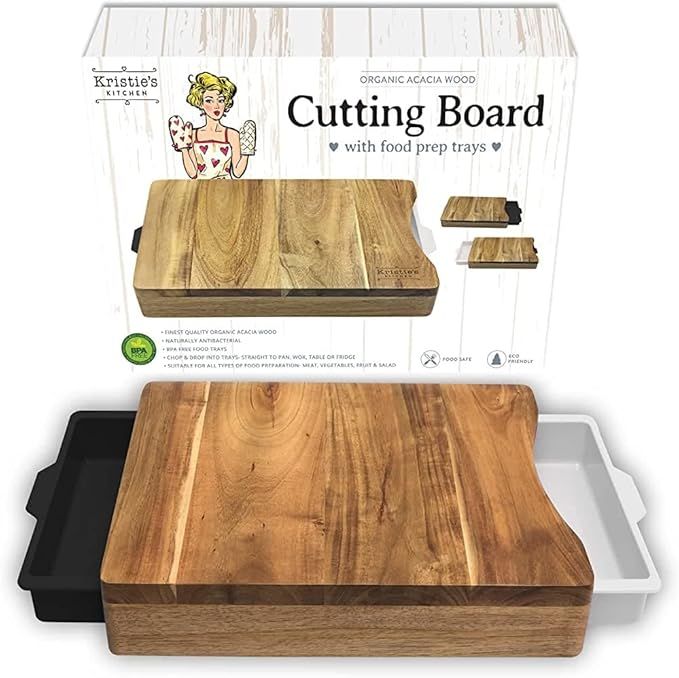 Cutting Board with Containers - Organic Acacia Wood Cutting Boards for Kitchen - Chopping Board -... | Amazon (US)