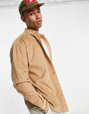 ASOS DESIGN 90s oversized cord shirt in beige | ASOS (Global)