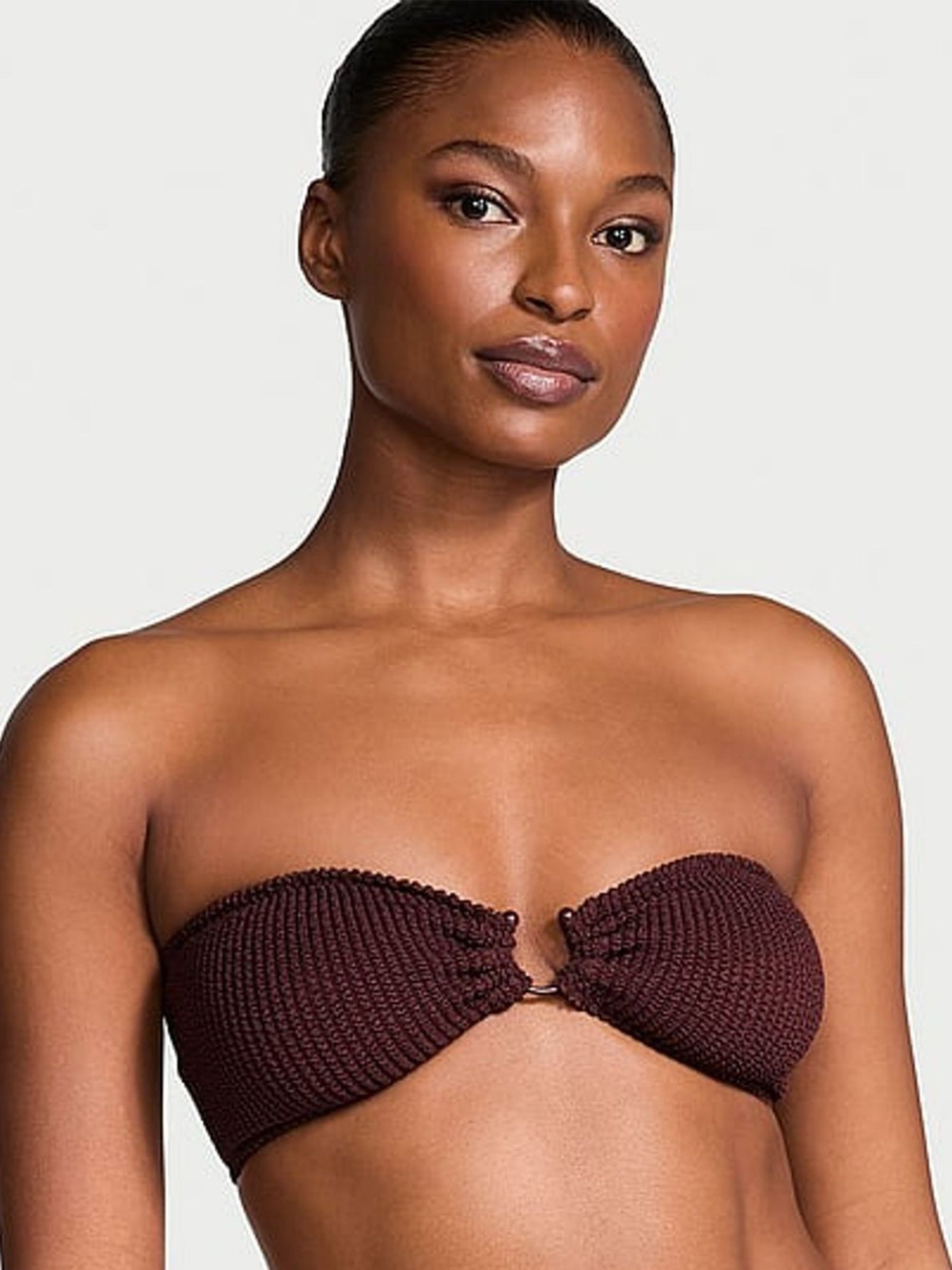 Burgundy Brown Strapless Crinkle U-Ring Bandeau Bikini Top | Victoria's Secret UK | Victoria's Secret UK