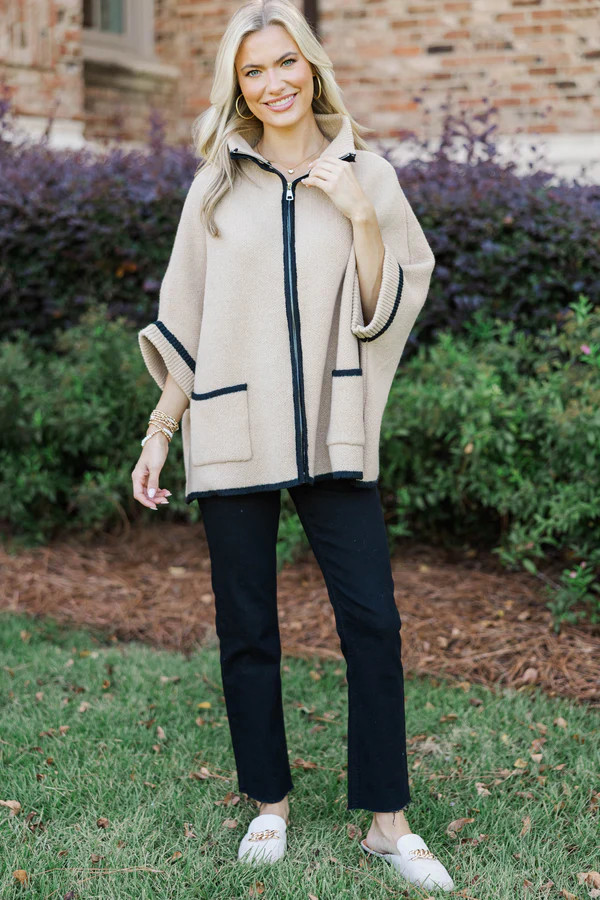 Living The Dream Taupe Zip Up Poncho | The Mint Julep Boutique