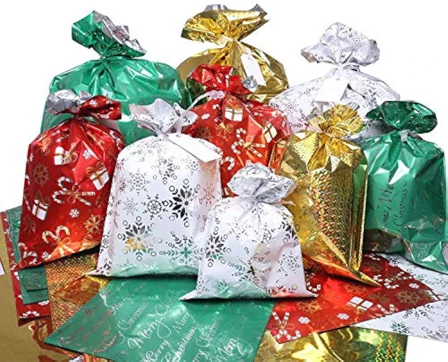Christmas Gift Bags, 32Pcs Santa Wrapping Bag in 4 Sizes and 4 Designs with Ribbon Ties and Tags ... | Amazon (US)
