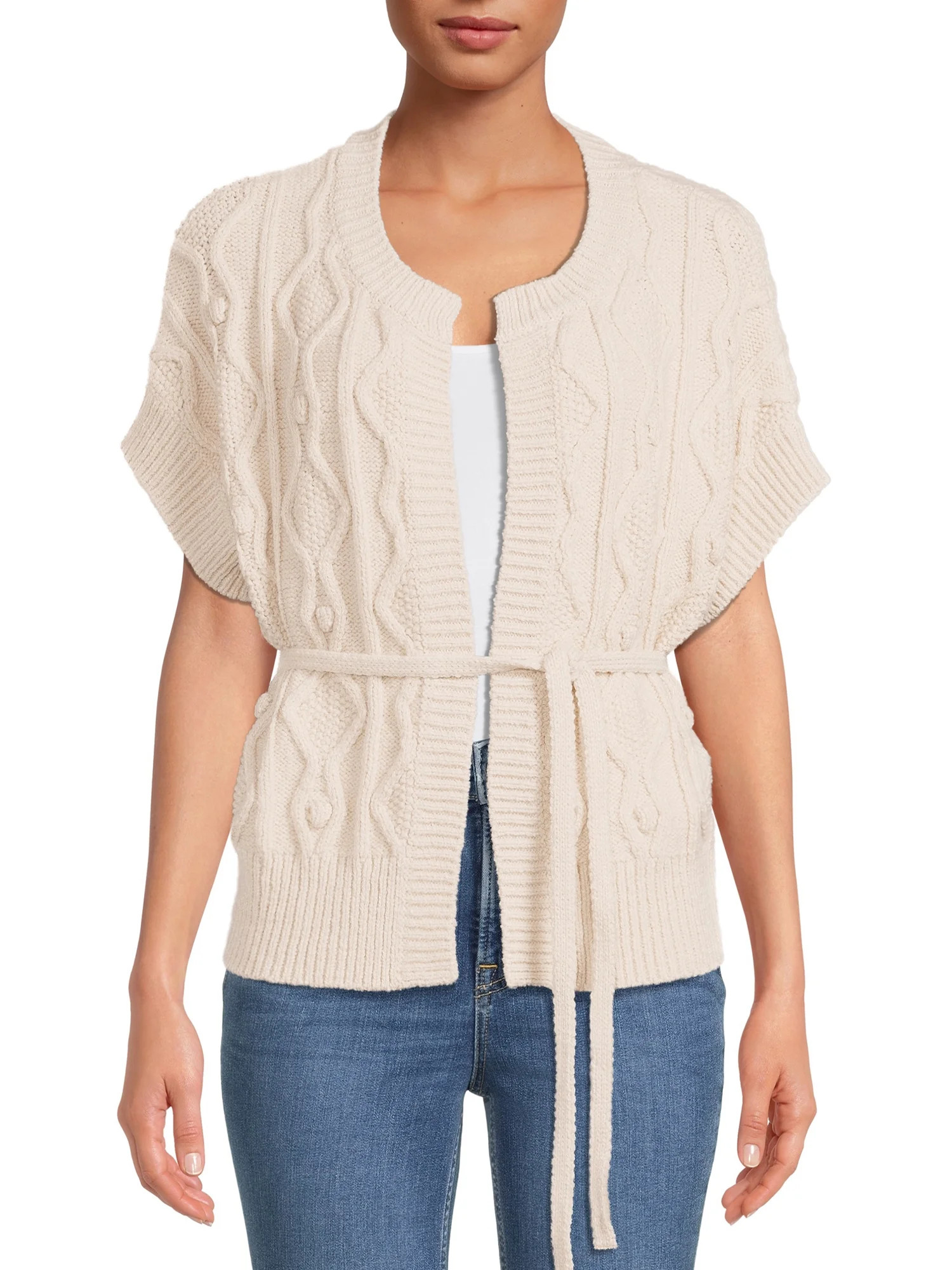 Time and Tru Women's Tie Front Cardigan Sweater - Walmart.com | Walmart (US)