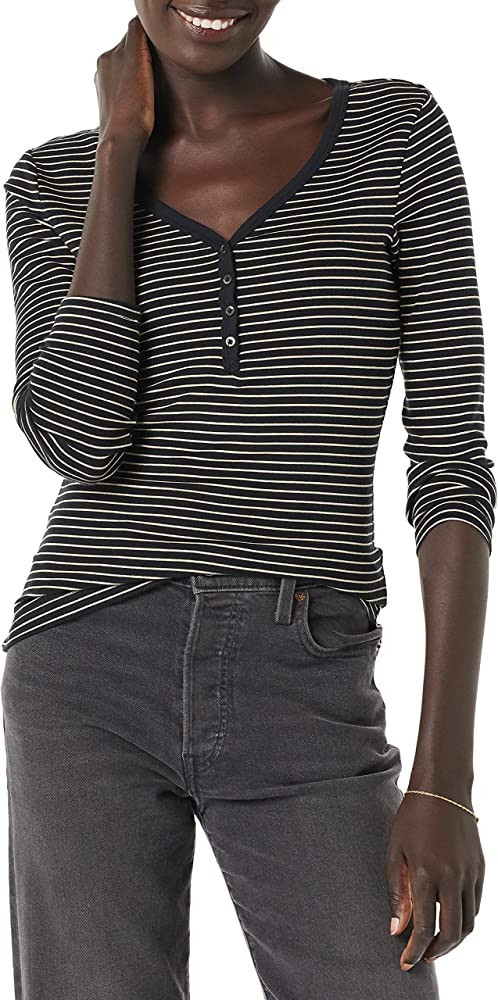 Amazon Essentials Women's Ribbed Knit Long Sleeve Henley Slim Fit T-Shirt | Amazon (US)