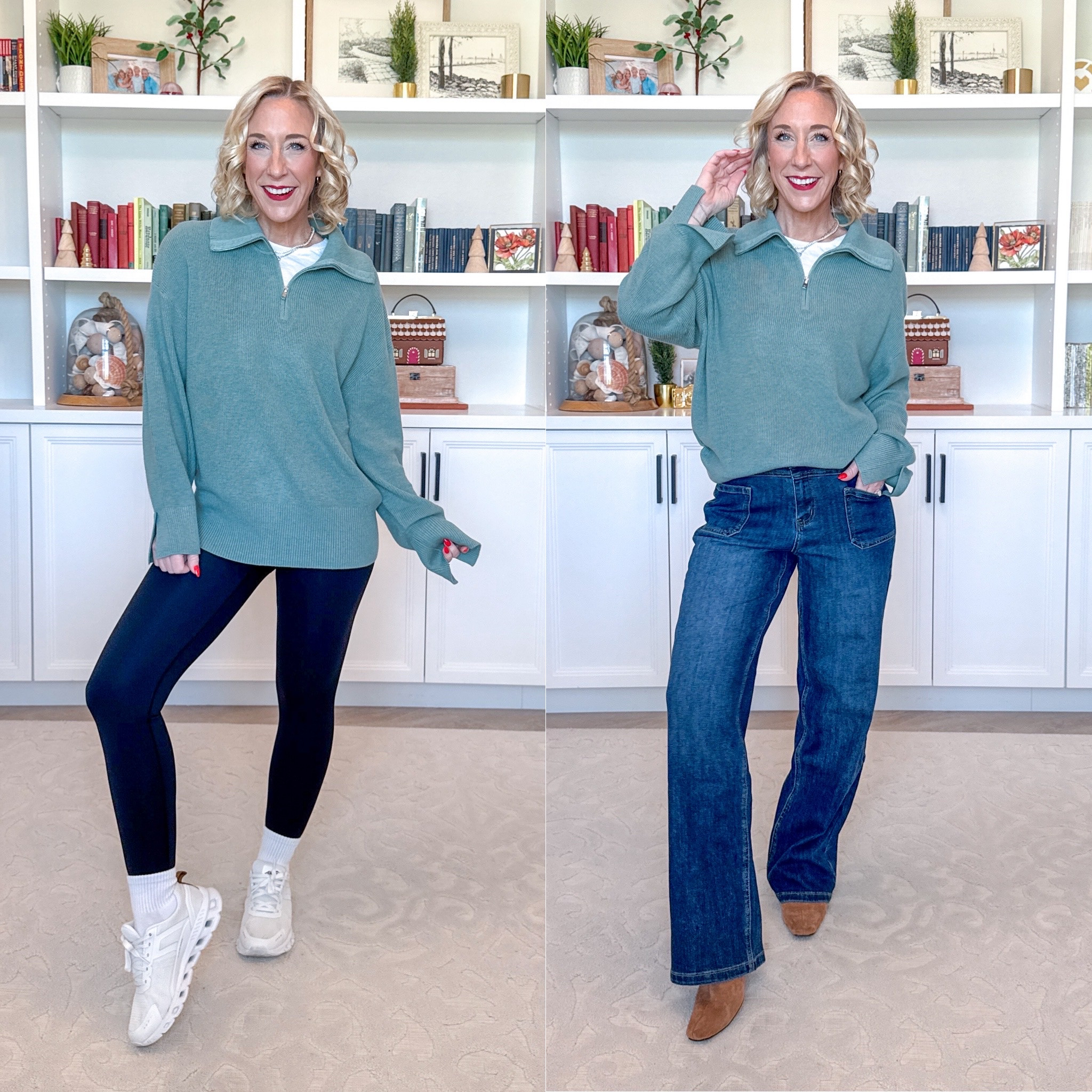 Amazon - sweaters to take you from winter to spring * Black Leggings - size small. * Sneakers - tts. 

Quarter Zip Pullover Sweater - size small. 6 colors. 

Adjustable Waist High Waisted Wide Leg Jeans - size small. 5 washes (mine is the Dark Blue). 

* Ankle boots - tts.

 

#LTKFindsUnder50 #LTKSeasonal #LTKOver40