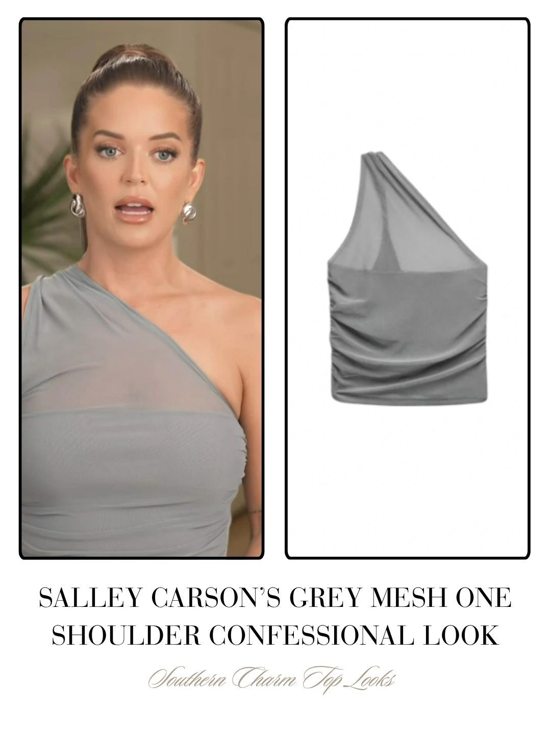 Salley Carson’s Grey Mesh One Shoulder Confessional Look 