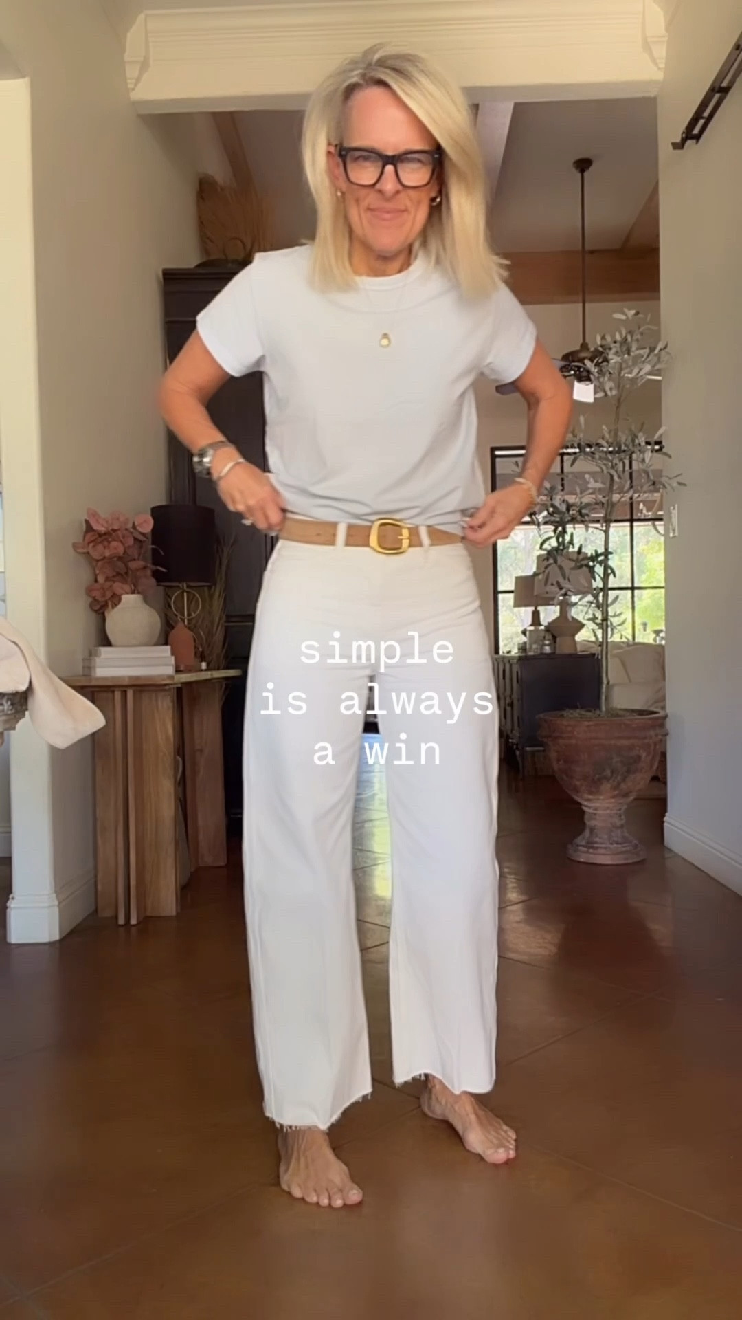 White denim for spring 

These denim fit tts if between sizes I’d recommend sizing up 
Come in classic, petite and tall lengths ￼

And love this tee from @jcrew sized up into a medium 

These tennis shoes are SO GOOD! Extremely cushiony. On final sale so be conscious of that. But fit tts and just love them!! 
We’re $140 use code SPRING and they will be $63!! 

#LTKOver40 #LTKdayinmylife #LTKSaleAlert