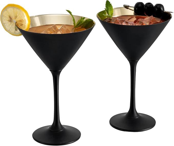 MyGift 8 Ounce Modern Matte Black and Metallic Gold Tone Plated Martini Glasses, Drinking Glass f... | Amazon (US)
