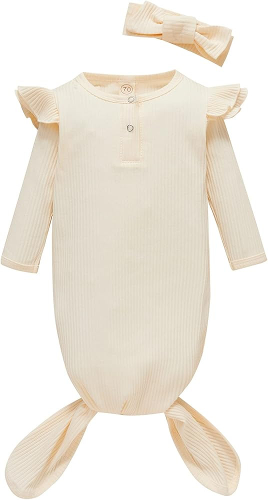 Cutoluca Newborn Infant Baby Girl Boy Basic Solid Color Cotton Sleeper Gown Headband Outfits | Amazon (US)