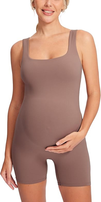 MOMANDA Women' s Maternity Bodysuit Sleeveless Shorts Jumpsuit Square Neck Tank Top for Pregnancy | Amazon (US)