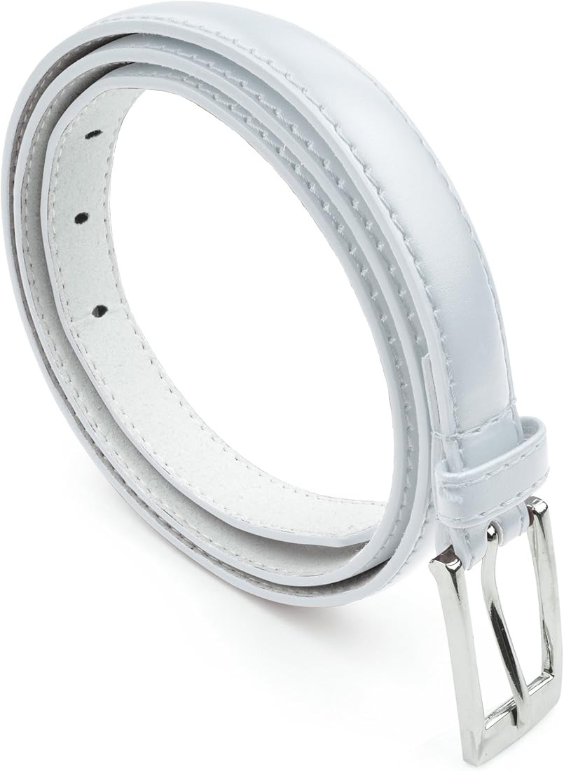 Belle Donne Women Skinny PU Leather Dress Belts Womens Belt with Silver Polished Buckle | Amazon (US)