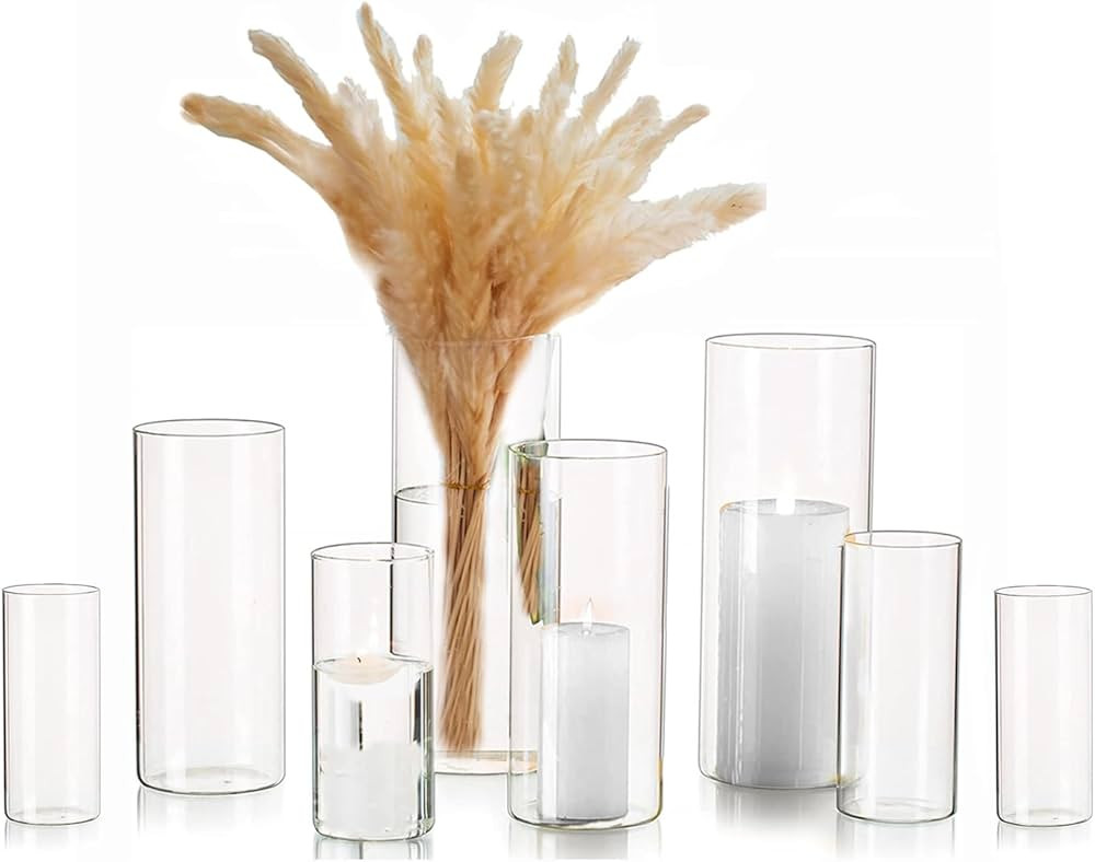 Cylinder Vase Bulk Clear Esmiome - Cylinder Vases for Centerpieces 2 Sets (8Pcs) Hurricane Floati... | Amazon (US)