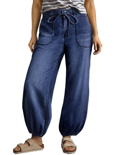 Sidefeel Jeans Women Trendy High Waisted Drawstring Stretchy Wide Leg Harem Jeans Barrel Loose An... | Amazon (US)
