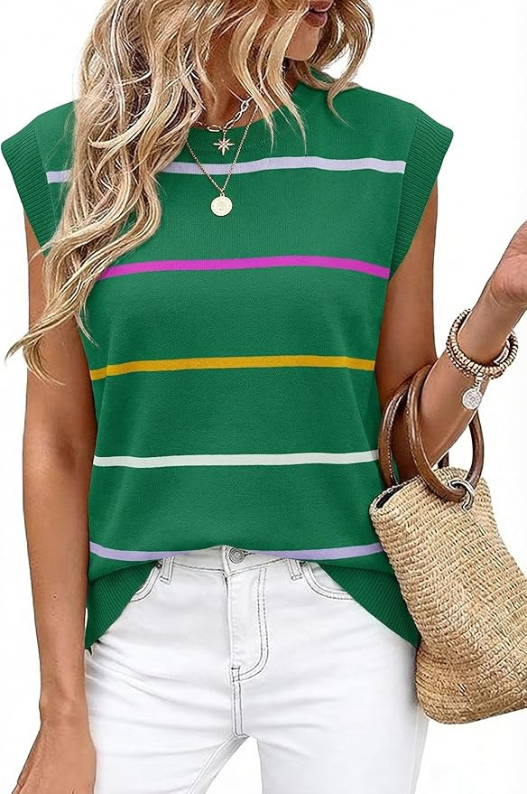 WIHOLL Tank Tops for Women Summer Lightweight Sweater Fashion Clothing Crew Neck T Shirts Cap Sle... | Amazon (US)