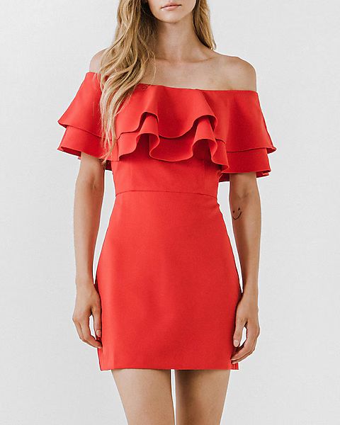 Endless Rose Ruffle Off the Shoulder Mini Dress | Express