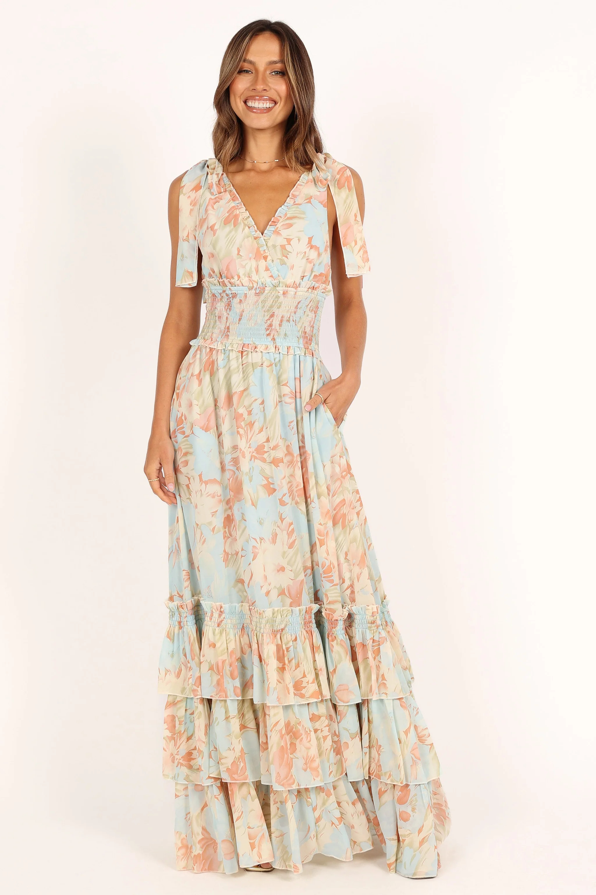 Christabel Tiered Maxi Dress - Blue Floral | Petal & Pup (US)