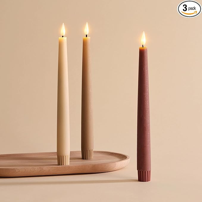 LampLust Battery Operated Candles with Remote, 9 Inch, 3 Pack Gradient Brown Candlesticks, LED Ca... | Amazon (US)