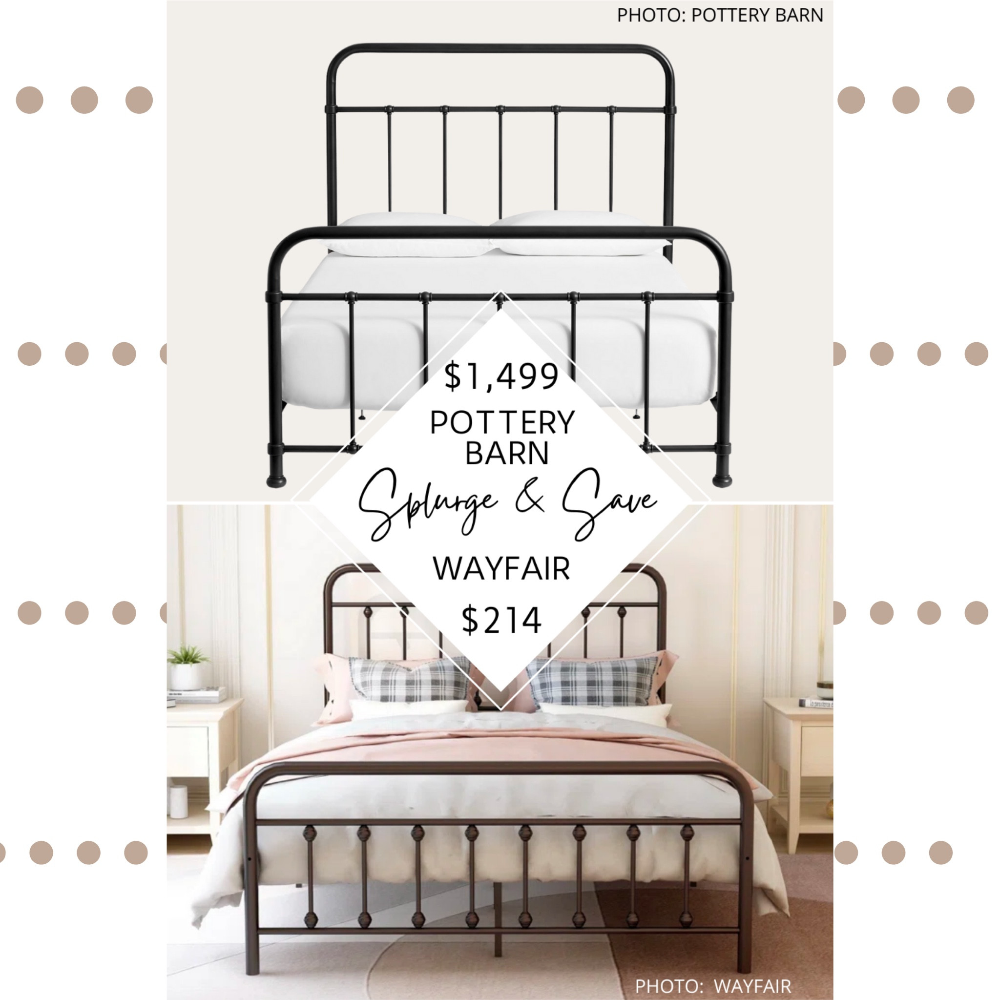 Pottery Barn’s Coleman and Primus Metal Bed both feature a sleek frame, modern farmhouse style, rounded edges, cast-metal details, and are made out of steel and iron.

I found similar vintage-industrial beds from Wayfair and Target; they come in a wide variety of colors like black, grey, green, white, and silver, are made of metal, and all have that farmhouse chic vibe.

#lookforless #bed #potterybarndupe #potterybarn #copycat #farmhouse #decor #homedecor #furniture #metalbed.  Pottery Barn dupe.  Metal bed.  Pottery Barn look for less.  Farmhouse bed. Modern farmhouse bed.  Home decor on a budget.  Target finds. Wayfair finds.  Target dupes. Target decor.  Target furniture.  Pottery Barn style.  Pottery Barn bedroom.  Bedroom Inspo. Bedroom inspiration.  Modern traditional.  Transitional home decor.  

#LTKhome #LTKSale #LTKsalealert