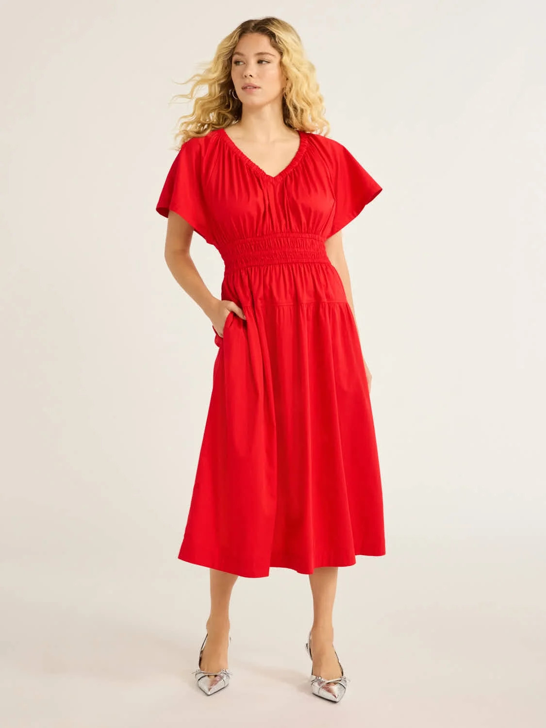 Free Assembly Women's and Women's Plus Denim Tiered Midi Dress with Flutter Sleeves, Sizes XS-4X | Walmart (US)