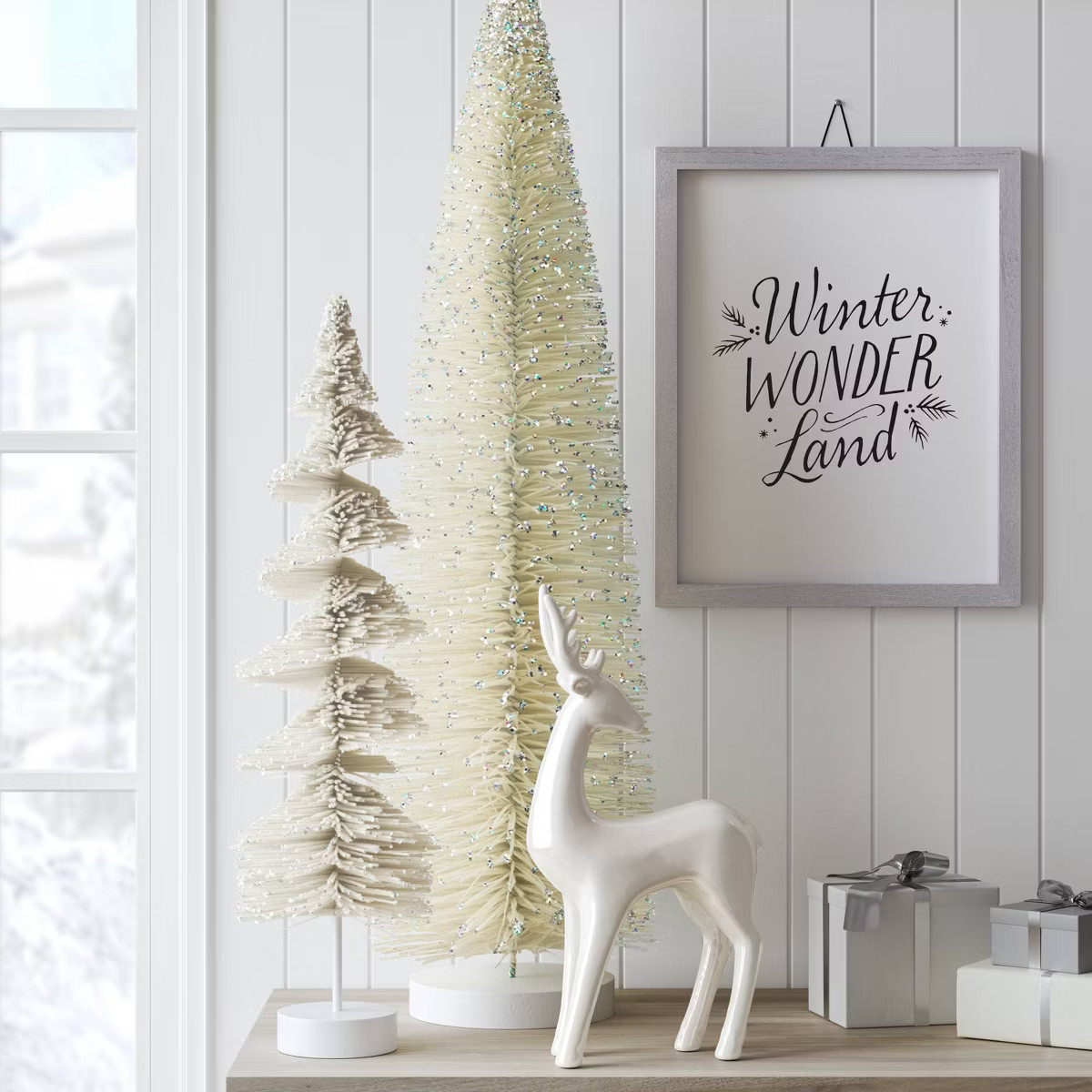 24" Spiral Christmas Bottle Brush Tree Sculpture - Wondershop™ White: Indoor Decorative Object,... | Target
