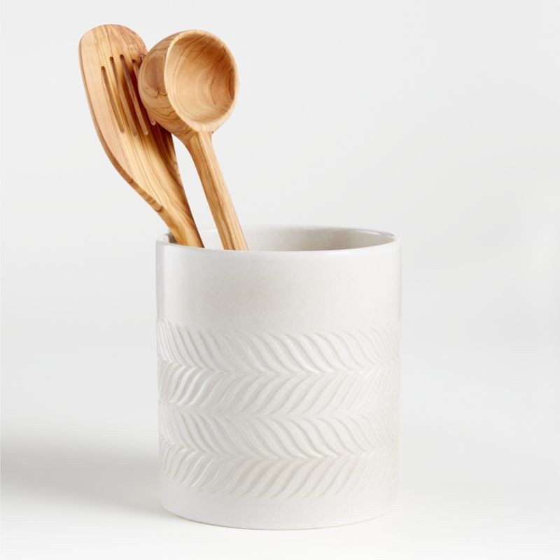 Fern White Ceramic Utensil Holder + Reviews | Crate & Barrel | Crate & Barrel