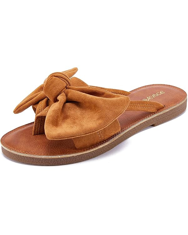 FISACE Womens Slip On Flip Flops Ring Toe Strappy Summer Gladiator Flat Sandals | Amazon (US)