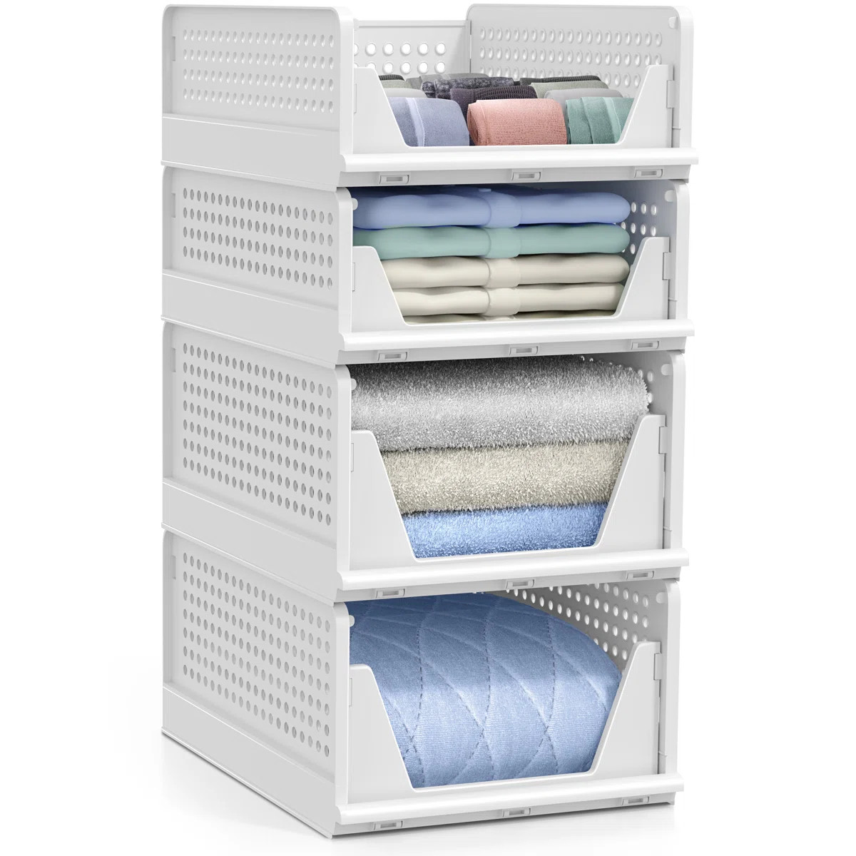 Sorbus 4 Pack Folding Shelf Organizer - Stackable Closet Shelf Organizer Baskets for Clothes, Clo... | Wayfair North America