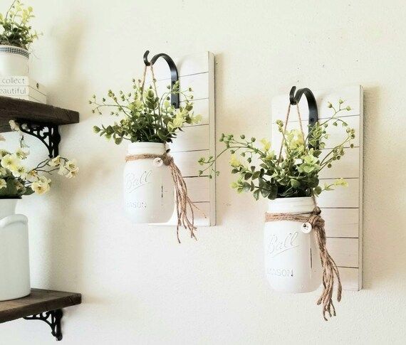 Set of Hanging Mason Jar Sconces with Greenery. Chic Farmhouse | Etsy | Etsy (US)