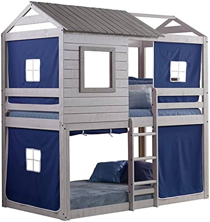 Donco Kids Deer Blind Bunk Loft Bed Tent, Twin/Twin, Light Grey/Blue | Amazon (US)