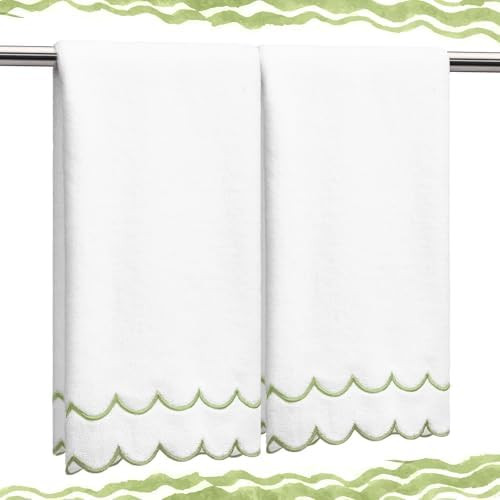 2 Pcs Scalloped Hand Towels 100% Cotton Fingertip Towels for Bathroom 15.75 x 27.56 Inch 600 GSM ... | Amazon (US)