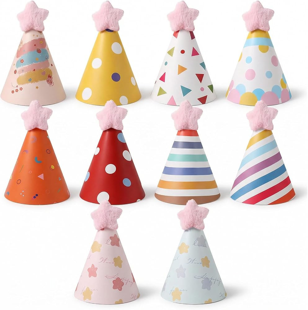 10Pcs Party Hats for Stuffed Animals,Mini Dog Party Hat with Star PomPoms | Amazon (US)