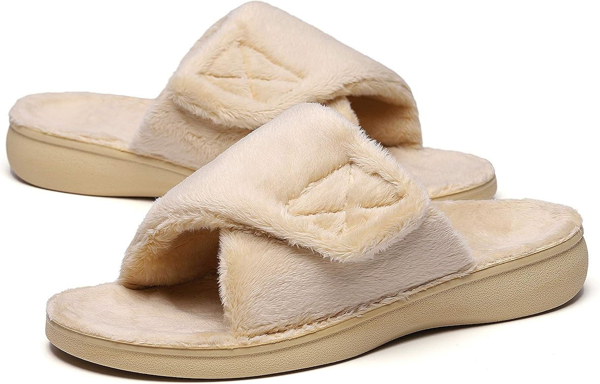 SOLLBEAM Fuzzy House Slippers With Arch Support Orthotic Heel Cup Sandals For Women | Amazon (US)