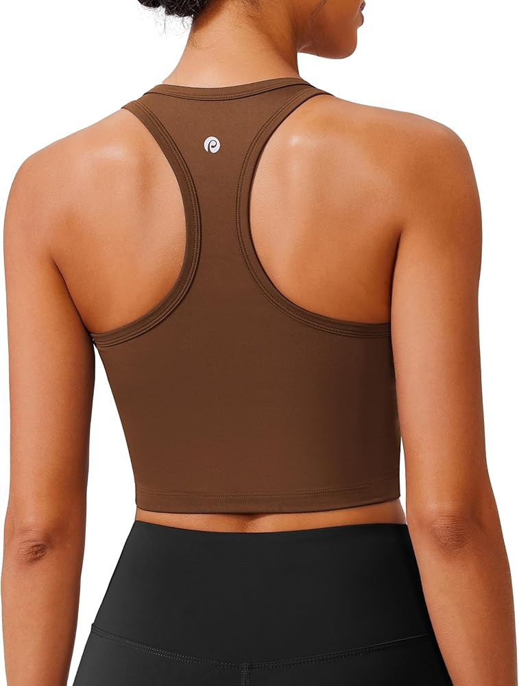 PINSPARK Racerback Crop Tank Tops for Women Longline Padded Sports Bra Scoop Neck Workout Yoga To... | Amazon (US)