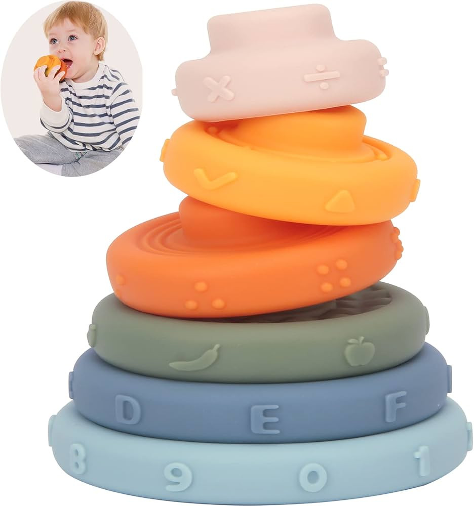PULASIDO Baby Toys 6-8-12 Months,6 Pcs Stacking Rings Soft Toys&Teething Toys,Squeeze Play with... | Amazon (US)