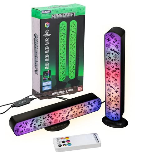 Minecraft Officially Licensed Light Bar Set of 2 with Remote, Color phasing, 3 Brightness Levels and Music Reactive, Gamer Room Decor and Gift for Boys and Girls | Paladone | Amazon (US)