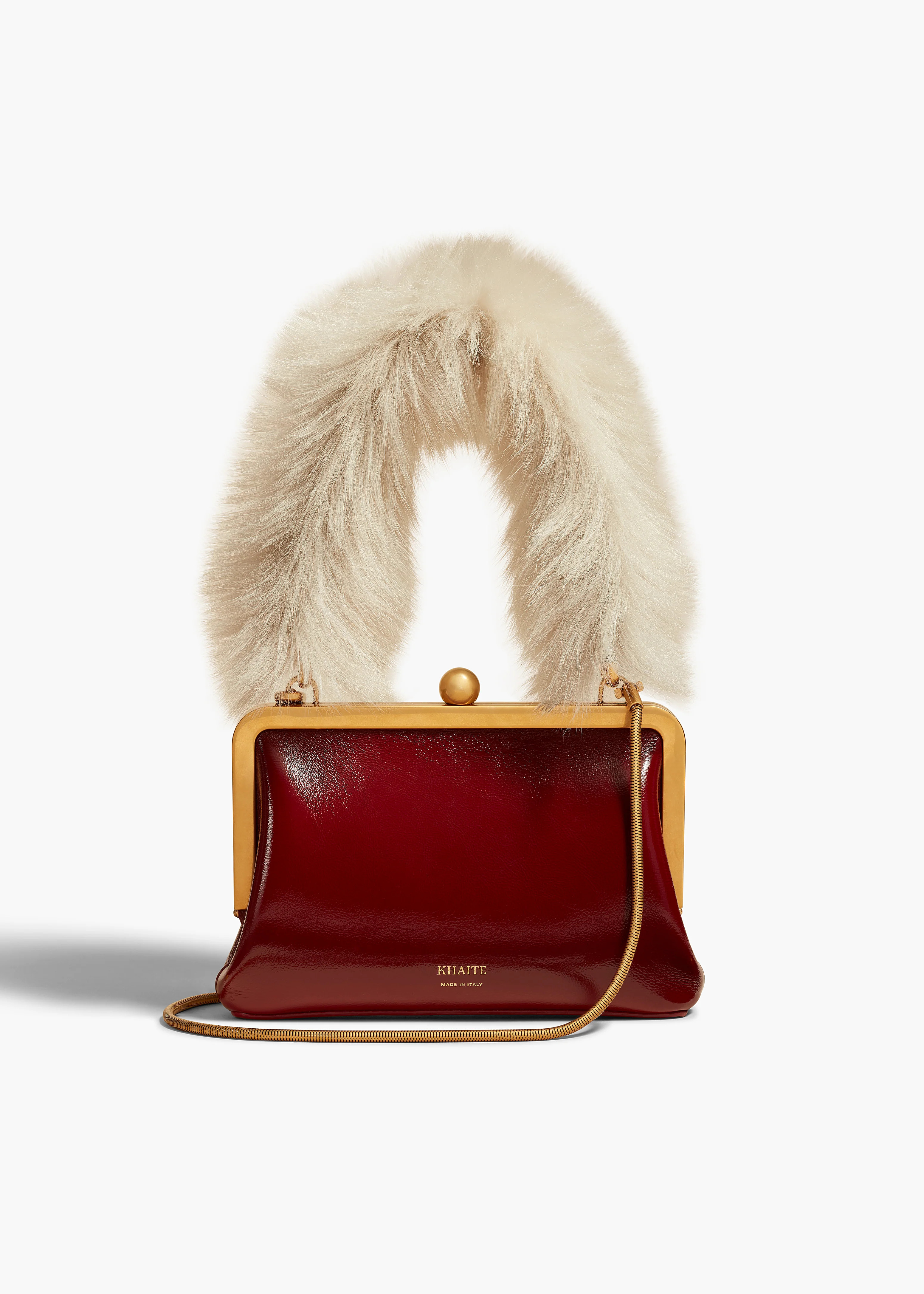 Small Lilith Evening Bag in Oxblood Crackle Patent Leather with Shearl | Khaite