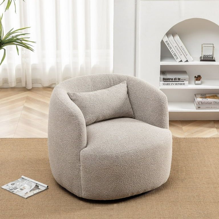 Poly Blend Boucle Fabric Upholstered Swivel Armchair Taupe | Walmart (US)