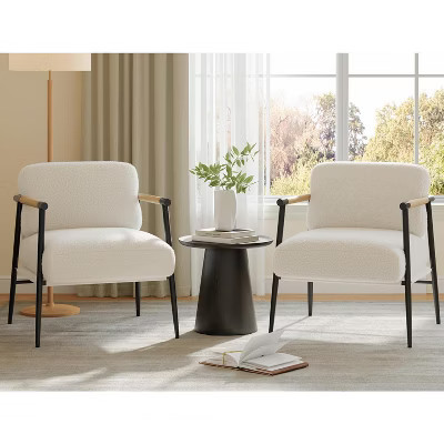 Accent Chair, Boucle Arm Chair, Living Room Chair with Metal Frame, Modern Bedroom Reading Accent Chair, Boucle Armchair with Wooden Arms, 2PCS | Target