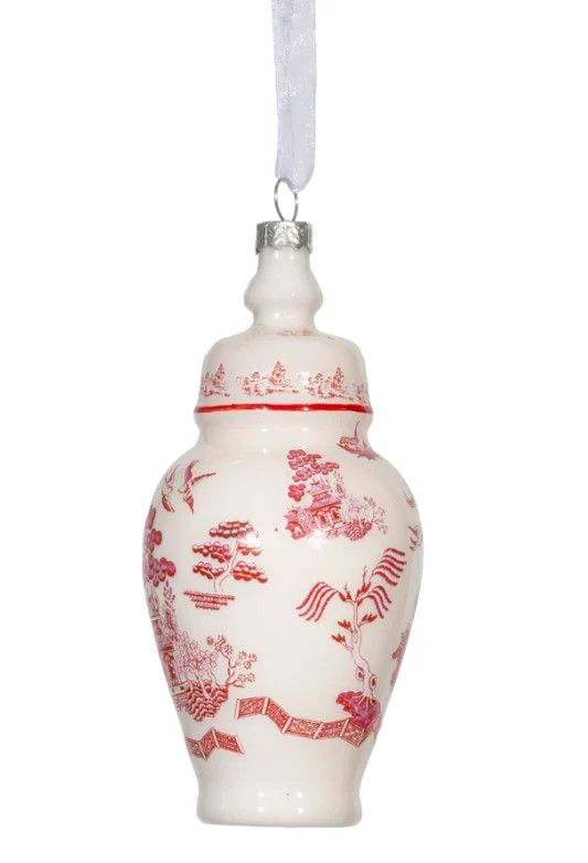 Red & White Pagoda Scene Jar Ornament | The Enchanted Home