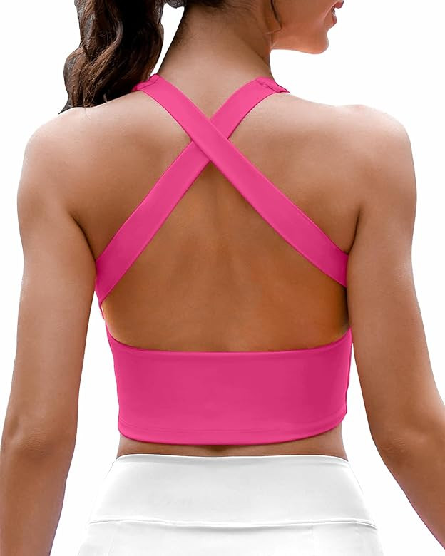 AngiMelo Womens Longline Sports Bra Square Neck Workout Tops Support Crop Tank Strappy Yoga Top B... | Amazon (US)