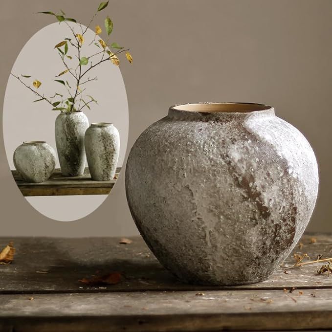 Denique Rustic Ceramic Flower Vase, Vintage Tall Floor Vase Farmhouse Decor, Large Vases for Livi... | Amazon (US)