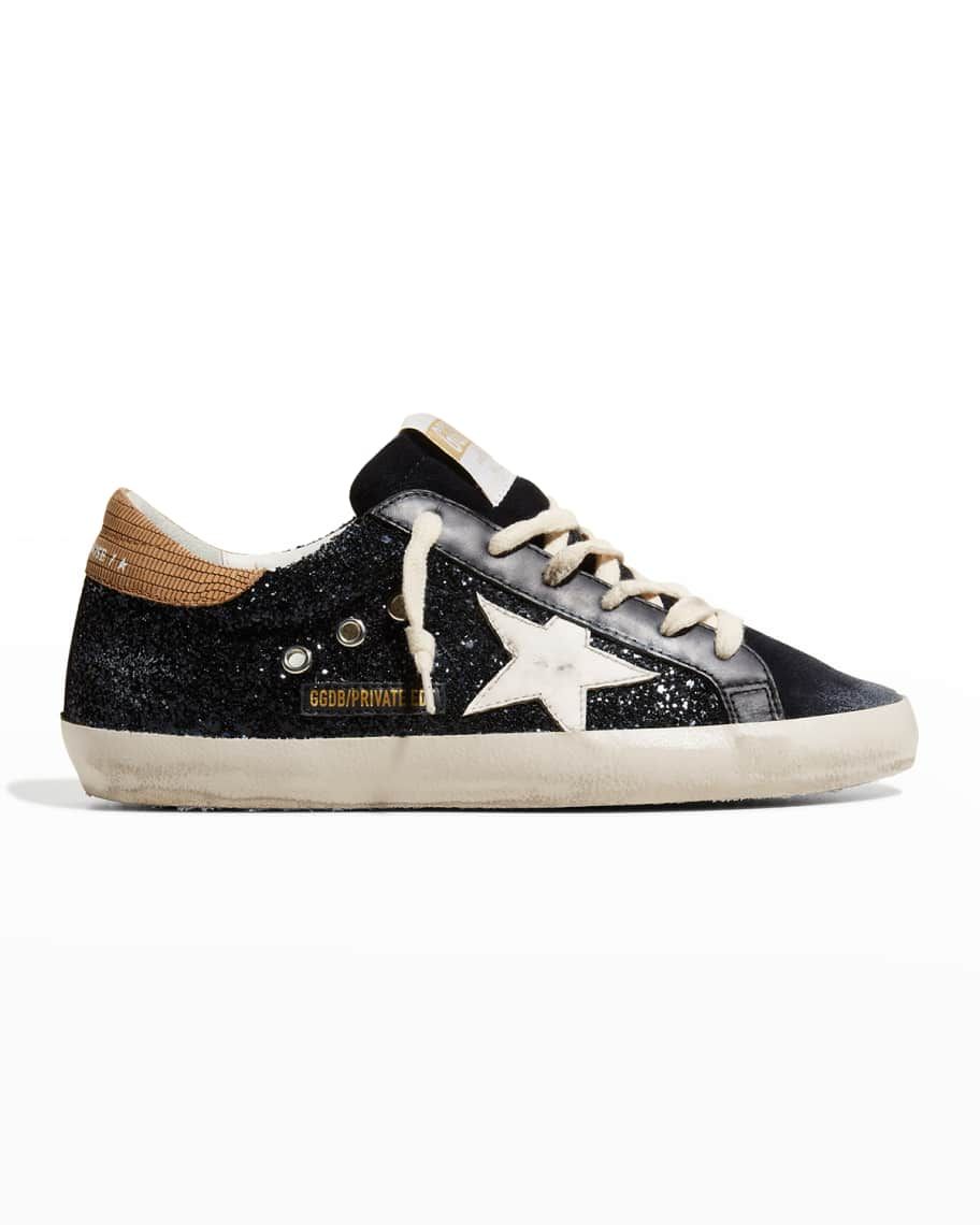Golden Goose Superstar Navy Glitter With Snake Back And White Star Sneakers | Neiman Marcus