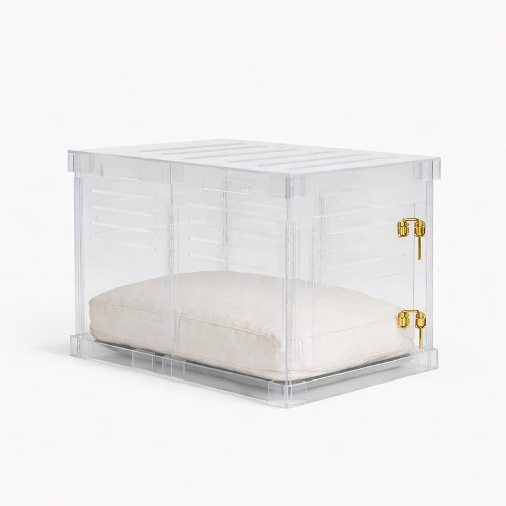 Clear Acrylic Medium Dog Crate Furniture with Linen Cushion for Medium Dogs up to 40 lbs, 3 in 1 ... | Amazon (US)