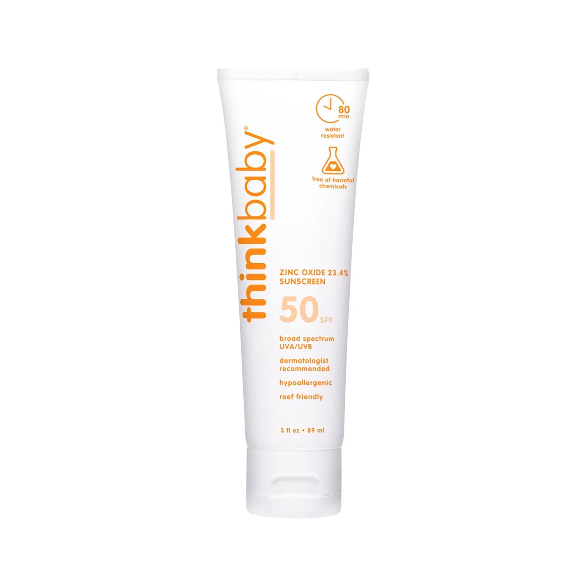 Thinkbaby Zinc Oxide 23.4% Mineral Sunscreen, SPF 50+, 3 Ounce, Water Resistant | Walmart (US)