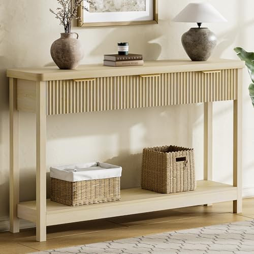 Lulive 51" Fluted Console Table for Entryway, Entryway Table with 3 Wooden Drawers, Farmhouse Beh... | Amazon (US)
