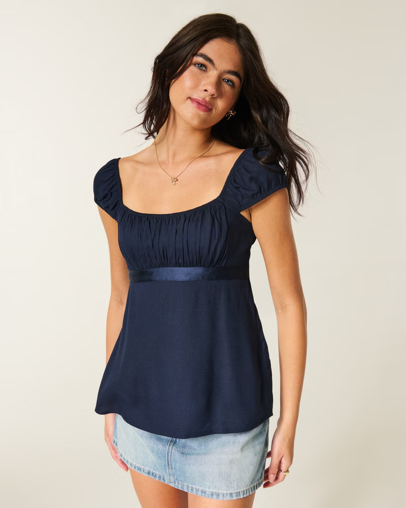 Women's Easy Satin Tie Babydoll Top | Women's Tops | HollisterCo.com | Hollister (US)