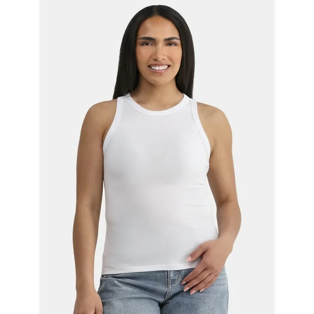 Time and Tru Women's High Neck Ribbed Tank Top, Sizes XS-XXXL | Walmart (US)