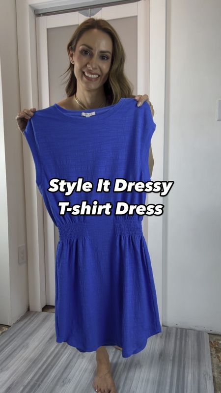 Cute dress alert!!! This comes in a few different color options! I had to get it because it checked all the boxes - cap sleeves muscle tank, elastic cinch to accent waist, perfect blue shade, and dolphin hem! Wearing an XS but wish I’d have sized up for length so, for my tall girls, keep that in mind. I’m 5’4” for ref. Cute as an everyday dress or even a swimsuit cover up! Sandals are a favorite that I have in two colors and I think I’m going back for more! I styled it recently with sneakers and a baseball cap and that was cute too so if you search it on my profile, you can see that as well!

#LTKFindsUnder100 #LTKFindsUnder50 #LTKVideo