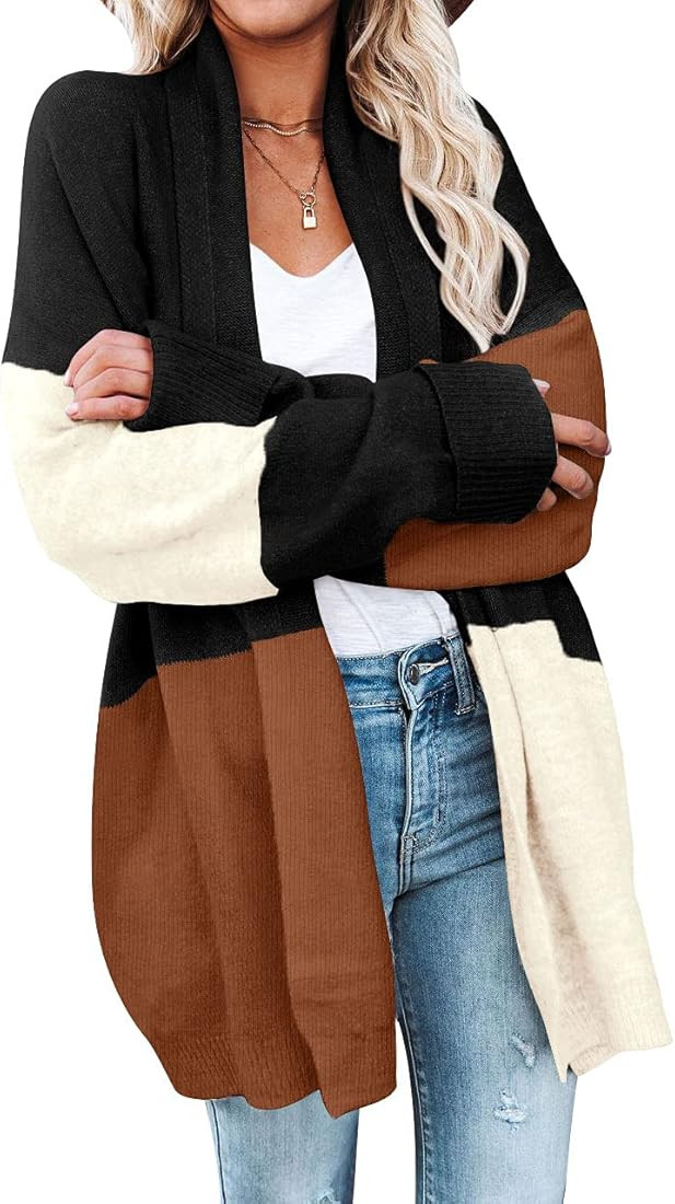 For G and PL Women's Cable Knit Open Front Long Sleeve Cardigan Sweater with Pocket | Amazon (US)