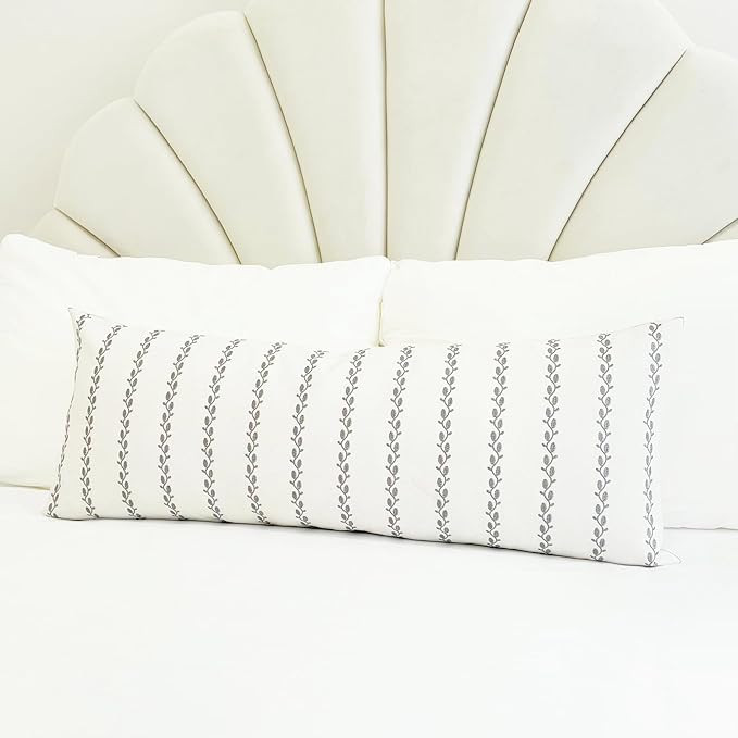 Slow Cow Linen Embroidery Rectangular Throw Pillow Cover Stripe Lumbar Cushion Cover for Couch So... | Amazon (US)